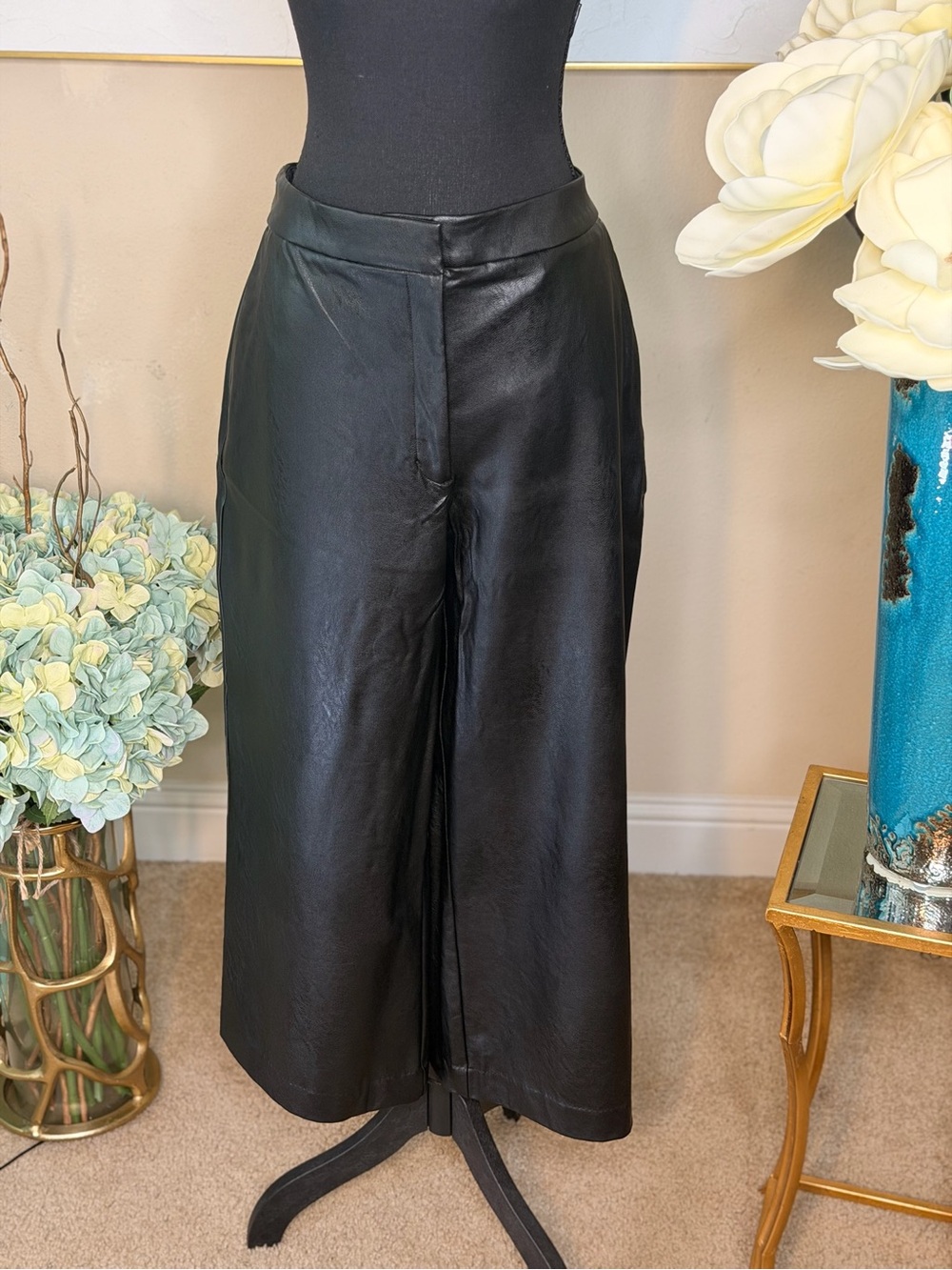 Express Black Faux Leather Culottes